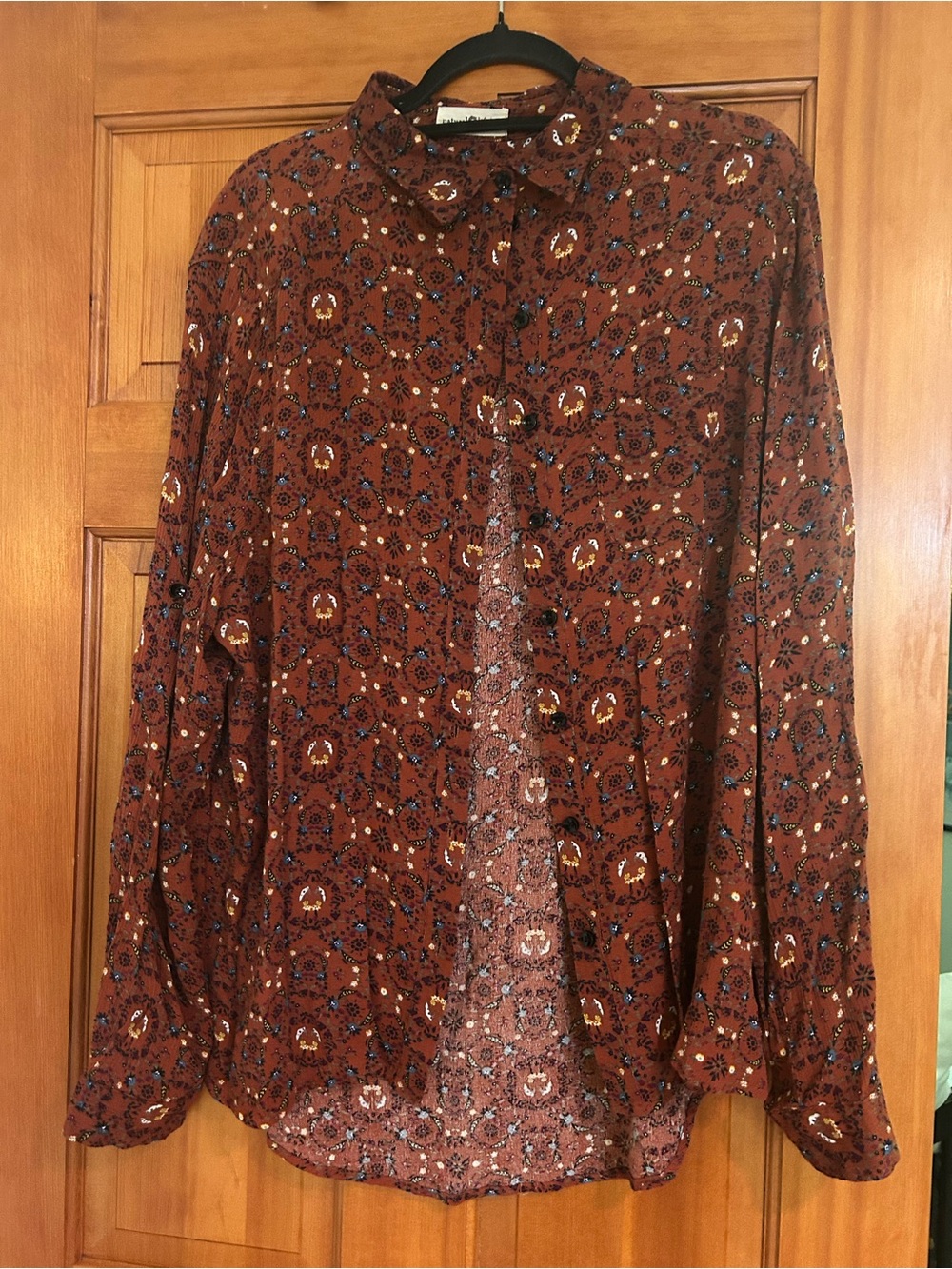 NATURAL LIFE Rust Floral Button Front Top with Multicolor Accents